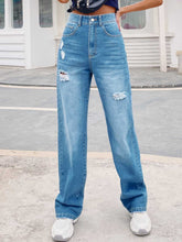 High Waist Stone Wash Ripped Wide Leg Jeans Sai Feel